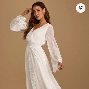 Romantic long sleeve lace Swiss dot dress -Lulus